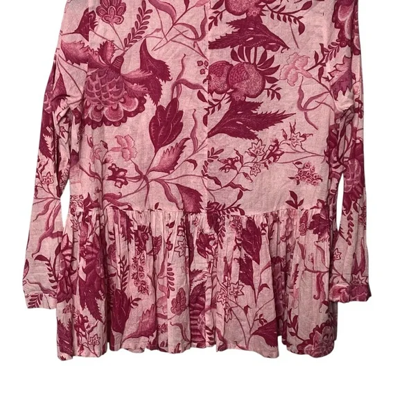 Tuckernuck Ro’s Garden Chanderi Top Size XS Pink Floral Cotton Button Blouse - Picture 6 of 9